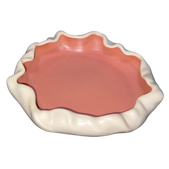Metlox Poppy Trail MCM 737 Ceramic Bowl Free Form Edge Cream & Coral - Picture 1 of 8